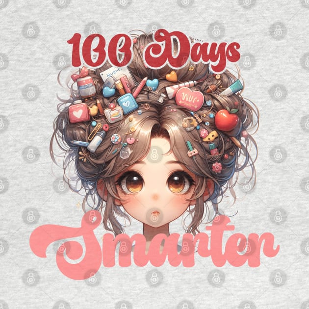 100 Days Smarter Girls Messy Bun Hair nurse Of School by click2print